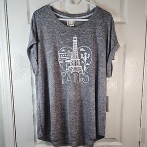 New 2X Tru Self Paris Beaded Bling Graphic Short Sleeve Gray Tee
